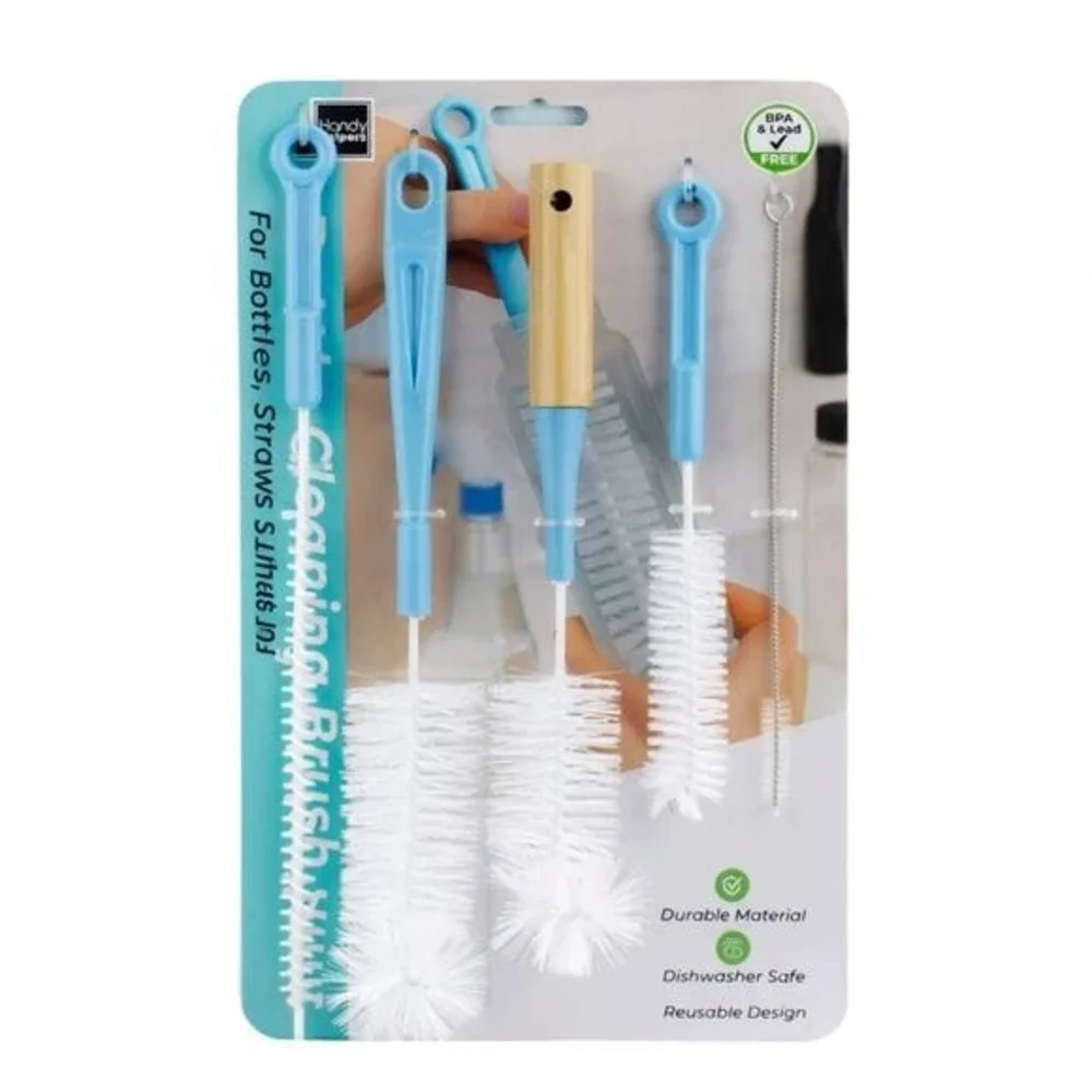 Handy Helpers 5 Piece Bottle Cleaning Brush Set for Straws Tumblers Blue White
